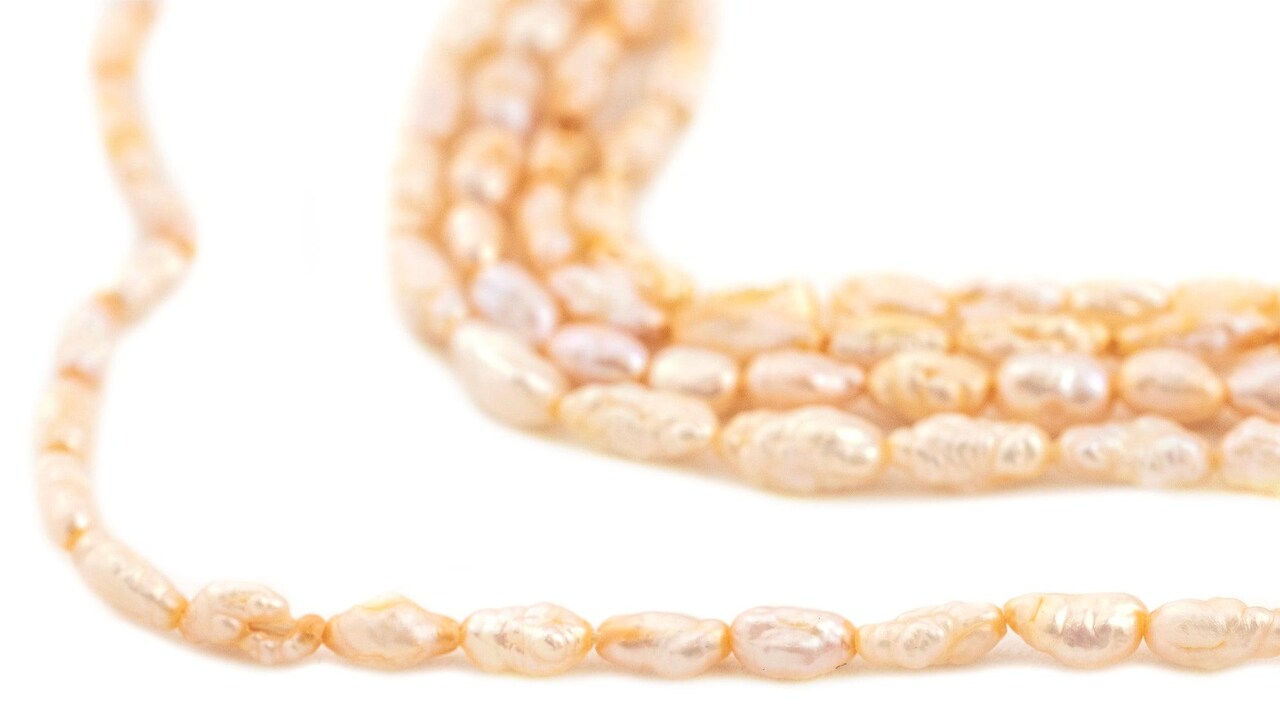 The Bead Chest Vintage Japanese Rice Pearl Beads: 3mm Lustrous Artisan Beads from Japan | Pastel Orange | Full Strand